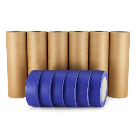 IDL PACKAGING 9in x 60 yd Masking Paper and 1 1/2in x 60 yd Painters Tape, for Covering, 6PK 6x GPH-9, 4463-112